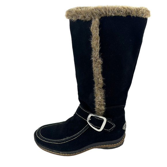 Apres by Lamo Black Suede Side Zip Winter Boots Lamb Wool Insoles Sz 9 - Picture 3 of 10